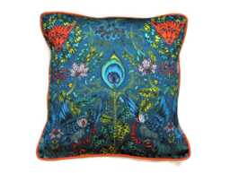 Clarke & Clarke, Turquoise Blue Burnt Orange Satin Cotton Cushion Cover - thumbnail 1