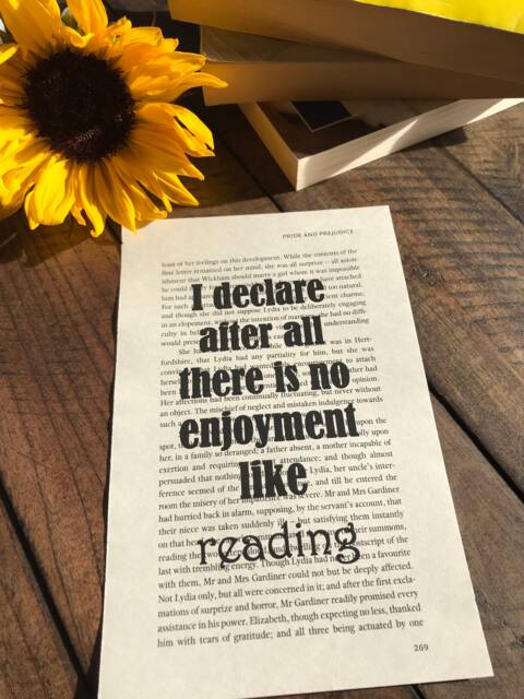 Pride & Prejudice Upcycled Book Quote Art I Declare After All There Is No Enjoyment Like Reading - image 1