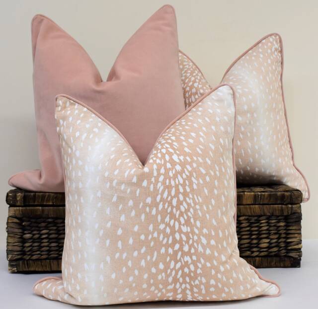 Blush Chinoiserie Antelope Pillow Cover Peach Blush Cream & White Animal Print Fawn Cushion Chic Accent Throw - image 1