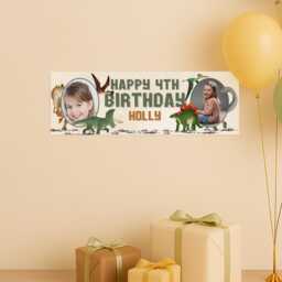 Personalised Dinosaur Birthday Banner - Custom Name & Photo - Colourful Watercolour Kids Dino Party Decoration, For Boys - thumbnail 3