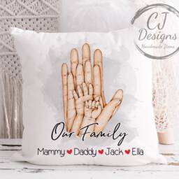 Personalised Family Hands Cushion With Names White Super Soft Cover, Pillow Home Decor - thumbnail 2