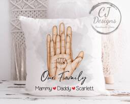 Personalised Family Hands Cushion With Names White Super Soft Cover, Pillow Home Decor - thumbnail 1