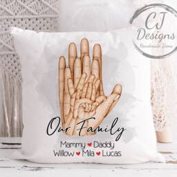 Personalised Family Hands Cushion With Names White Super Soft Cover, Pillow Home Decor - thumbnail 3
