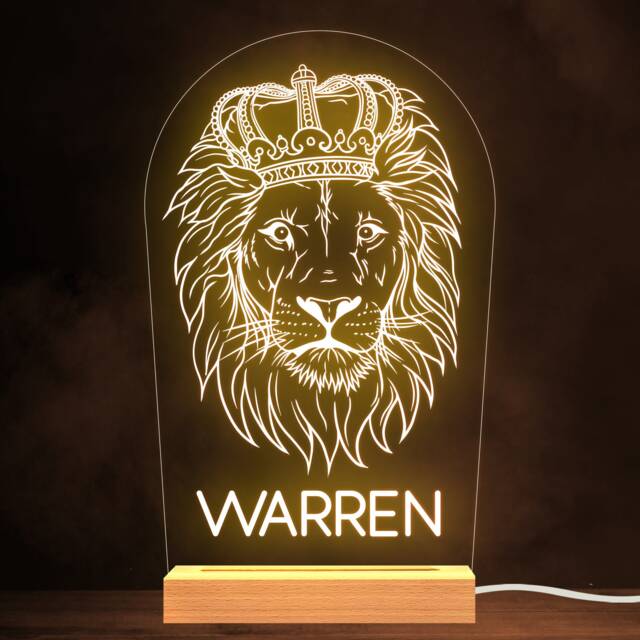 Lion Face King Crown Name Personalised Gift Warm White Lamp Night Light - image 1