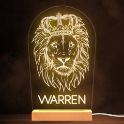 Lion Face King Crown Name Personalised Gift Warm White Lamp Night Light - thumbnail 1