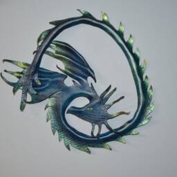 Leather Blue/Green Dragon Wall Hanging Or Costume Piece 12 Inch Length - 3D Art These Available Now - thumbnail 2