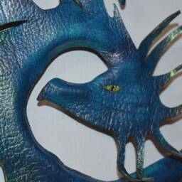 Leather Blue/Green Dragon Wall Hanging Or Costume Piece 12 Inch Length - 3D Art These Available Now - thumbnail 4