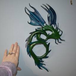 Leather Blue/Green Dragon Wall Hanging Or Costume Piece 12 Inch Length - 3D Art These Available Now - thumbnail 3