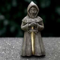 Concrete Hooded Monk Warrior Statue Medieval Sword Guardian Sculpture Stone Figurine Handmade Garden & Home Decoration Lover Gift - thumbnail 2