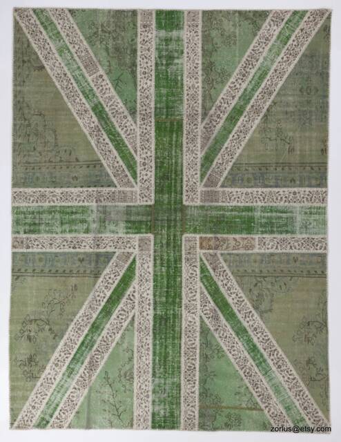 Green Union Jack Rug Patchwork British Flag Design - image 1