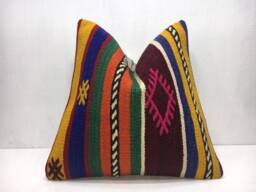 Vintage Kilim Pillow Cover, Bohemian Throw Pillow, Handwoven Turkish Decor - 16x16 - thumbnail 1