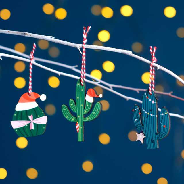 Set Of Three Festive Cactus Decorations - image 1