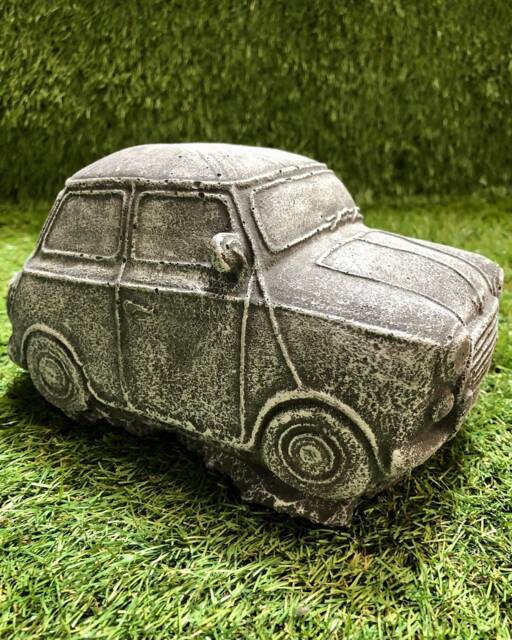 Concrete Classic Mini Car Union Jack Sculpture Garden Lawn Ornament Frost Protected - image 1