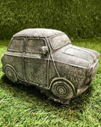 Concrete Classic Mini Car Union Jack Sculpture Garden Lawn Ornament Frost Protected - thumbnail 1