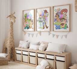 Kids Room Prints - Set Of 3, Toy-Inspired Splash Background Wall Art, Printed Or Framed - thumbnail 1