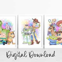 Kids Room Prints - Set Of 3, Toy-Inspired Splash Background Wall Art, Printed Or Framed - thumbnail 3