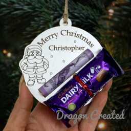 Personalised Christmas Money & Chocolate Holder Laser Engraved Wooden Bauble - thumbnail 1