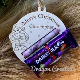 Personalised Christmas Money & Chocolate Holder Laser Engraved Wooden Bauble - thumbnail 2