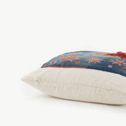 Vintage Hmong Hemp Pillow Cover - Indigo Batik, Star Tassels - 20x20 - thumbnail 4