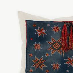 Vintage Hmong Hemp Pillow Cover - Indigo Batik, Star Tassels - 20x20 - thumbnail 2