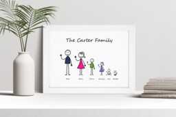 Personalised Stick Family Portrait Print, Custom Wall Art Gift - thumbnail 1