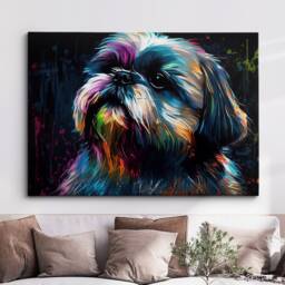 Colorful Shorkie Dog Pet Abstract Modern Oil Painting Wall Art, Framed Canvas Poster Print, Home Kitchen Office Room Decor, Gifts - thumbnail 1