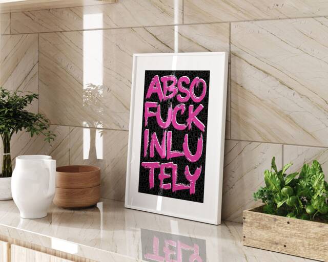 Absofuckinlutely Pink & White Framed Wall Art Print Living Room Bedroom Home Decor Modern Quote Gift Typography Statement Word - image 1