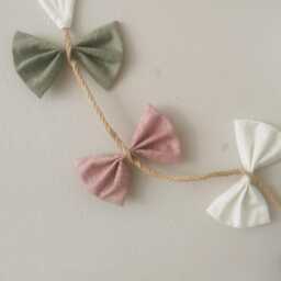 New Born Gift, Personalised Kite Wall Hanging in Off White/Cream, Nursery Decor With Fabric Bows Cream, Blush Pink & Sage Green - thumbnail 4
