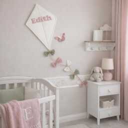 New Born Gift, Personalised Kite Wall Hanging in Off White/Cream, Nursery Decor With Fabric Bows Cream, Blush Pink & Sage Green