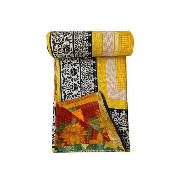 Handmade Vintage Cotton Kantha Quilt Bohemian Throw Blanket - 56x80 Inch - image 1