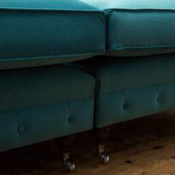 British Handmade 3 Seater Teal Blue Velvet Chesterfield Sofa - Split Design - thumbnail 2