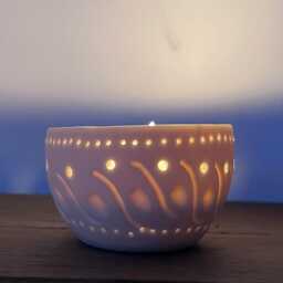 White Porcelain Candle Holder, Unique Piece - thumbnail 4