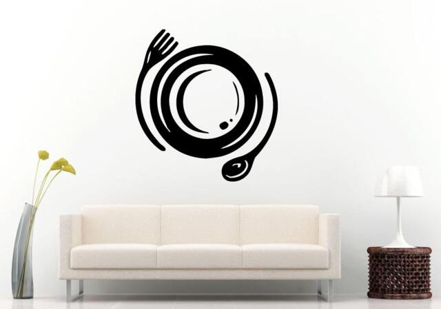 Fork & Spoon Silverware in A Circle Swirl Kitchen Dining Wall Decal Vinyl Sticker Mural Room Decor L778 - image 1