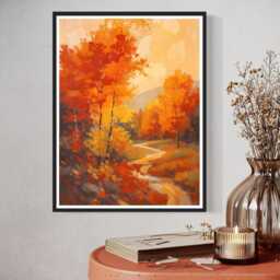 Autumn Forest Art Print Fall Landscape Wall Golden Trees River Path Painting Nature Inspired Woodland Decor Warm Seasonal Home Artwork - thumbnail 2
