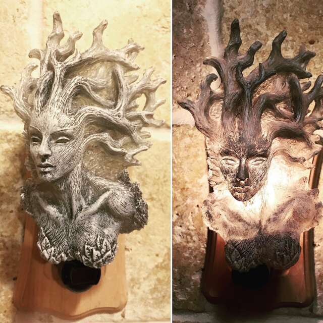 Dryad Nightlight, Hand Painted Resin Sculpture - Medieval Gothic Night Light Tree Spirit Lighting For Fantasy Home Decor - image 1