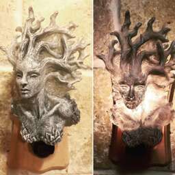 Dryad Nightlight, Hand Painted Resin Sculpture - Medieval Gothic Night Light Tree Spirit Lighting For Fantasy Home Decor