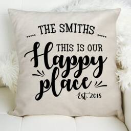 Personalised New Home Wedding Gift Cushion Cover Happy Place House Warming Gift Vintage Style Decor 16 Inch - thumbnail 3