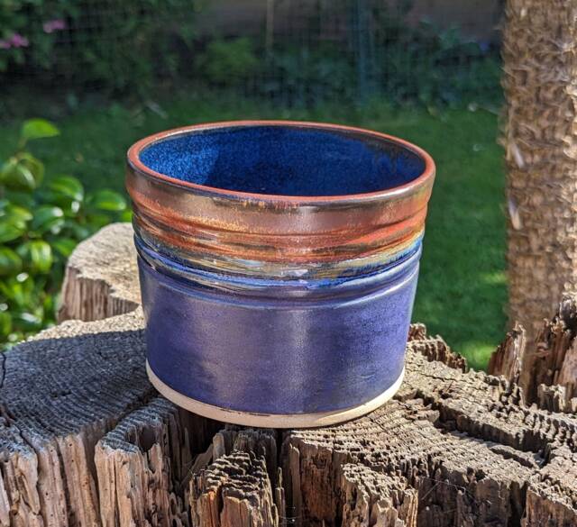 Handmade Ceramic Plant Pot Purple Glazed Pot With Copper Edge Detail, Houseplant Pot - image 1