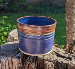 Handmade Ceramic Plant Pot Purple Glazed Pot With Copper Edge Detail, Houseplant Pot - thumbnail 1