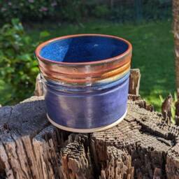 Handmade Ceramic Plant Pot Purple Glazed Pot With Copper Edge Detail, Houseplant Pot - thumbnail 2