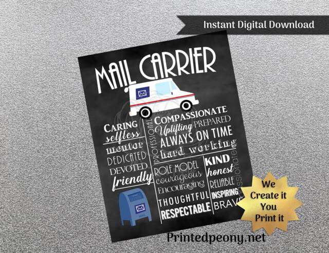 Mail Carrier Wall Art Gift For Mailman For Subway Printable Instant Download Lady - image 1