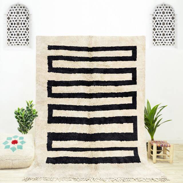 Handmade Black & White Berber Rug Abstract Moroccan Shag Rug - image 1