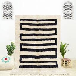Handmade Black & White Berber Rug Abstract Moroccan Shag Rug - thumbnail 1