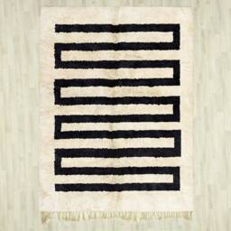 Handmade Black & White Berber Rug Abstract Moroccan Shag Rug - thumbnail 2