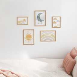 Boho Nursery Gallery Wall Art Set, Personalised Celestial Moon & Sun Prints in Optional Oak Or White Frames, Gender Neutral Baby Room Decor - thumbnail 3