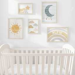 Boho Nursery Gallery Wall Art Set, Personalised Celestial Moon & Sun Prints in Optional Oak Or White Frames, Gender Neutral Baby Room Decor - thumbnail 2