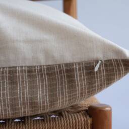 "Brown Striped Pillow Cover Hmong Batik Textile, Neutral Home Decor - 20"" X 20" - thumbnail 3