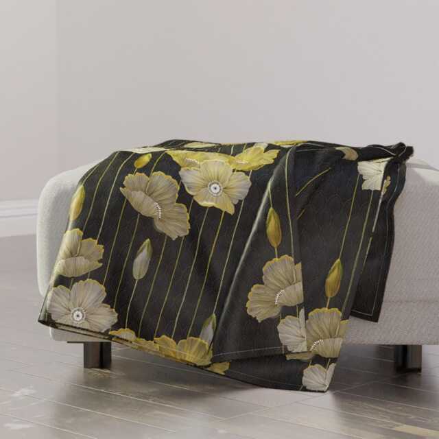 Art Deco Throw Blanket - Vintage 1920S Glam Floral Black Gold Flapper Roaring 20S Big Golden Poppies By J9Design - image 1