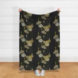 Art Deco Throw Blanket - Vintage 1920S Glam Floral Black Gold Flapper Roaring 20S Big Golden Poppies By J9Design - thumbnail 3