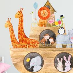 Noah's Ark Wall Decal Safari Animals Nursery Decor Baby's Bedroom Reusable Fabric Kids